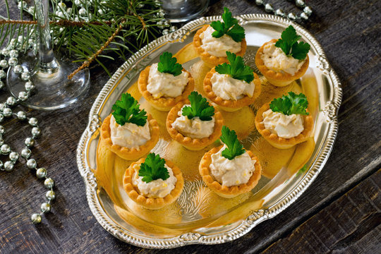 Tartlets with cod liver mousse on New Year's Eve