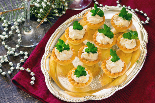Tartlets with cod liver mousse on New Year's Eve