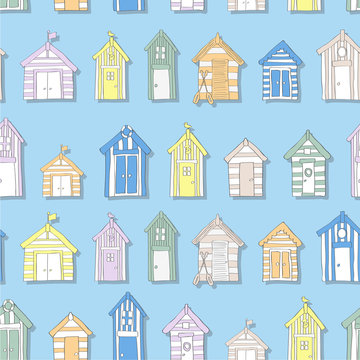 Hand Drawn Beach Huts in a Seamless Pattern
