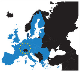 European Union map with stars of the European Union