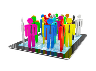 Obraz premium group of people figures on tablet PC, 3d render