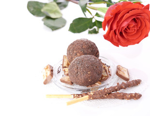 Cupcake with chocolate on wooden background