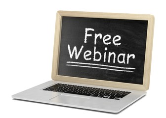  Laptop with chalkboard, free webinar, online education concept