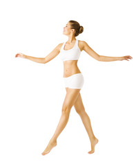 Woman Walking Side View, Sexy Girl in Underwear, People on White
