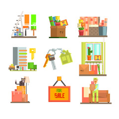 Repair and Moving Web Icon Set. Vector Illustration in Flat