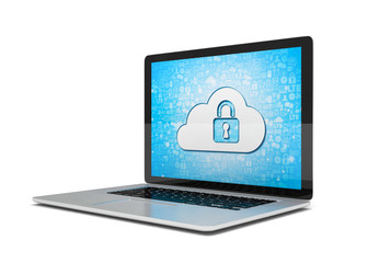 3d rendering of a laptop with cloud security concept