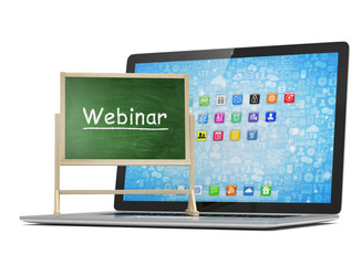 Laptop with chalkboard, webinar, online education concept