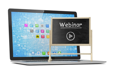 Laptop with chalkboard, webinar, online education concept