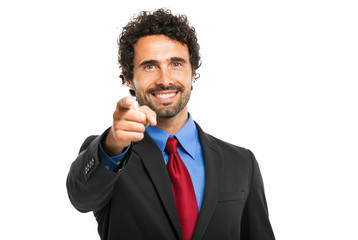 Businessman pointing his finger at you