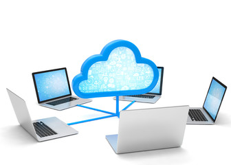 3d cloud symbol and laptops