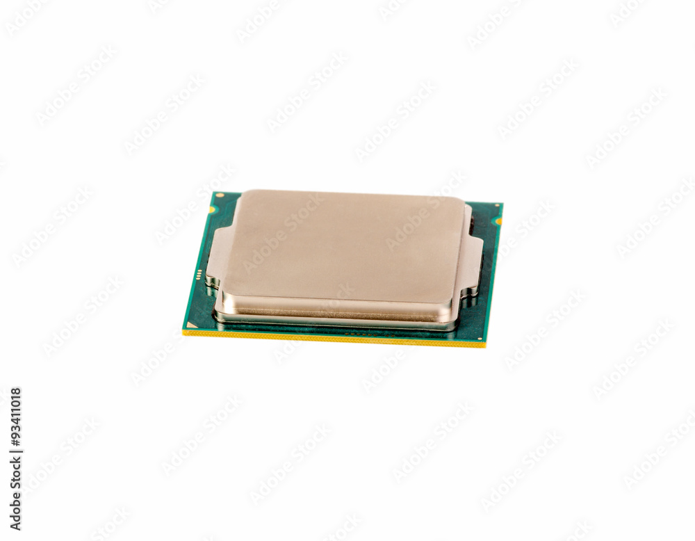 Poster electronic collection - computer cpu chip isolated on white back