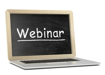  Laptop with chalkboard, webinar, online education concept