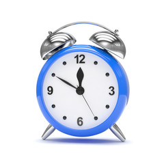 Blue alarm clock on white