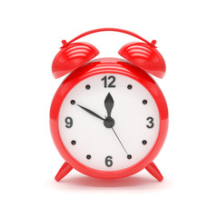 red alarm clock on white