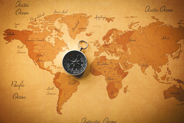 World man with compass close up
