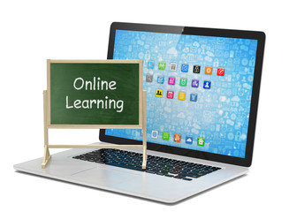  Laptop with chalkboard, online education concept