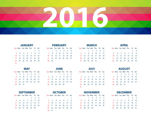 Calendar for the year 2016. Vector illustration.