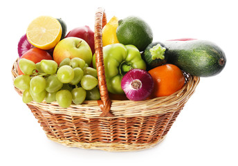 Fresh vegetables and fruits  isolated on white