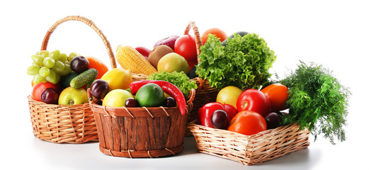 Fresh vegetables and fruits  isolated on white