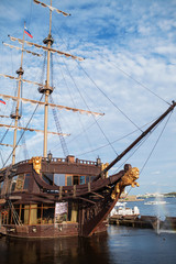 big old sailing ship restaurant on the water