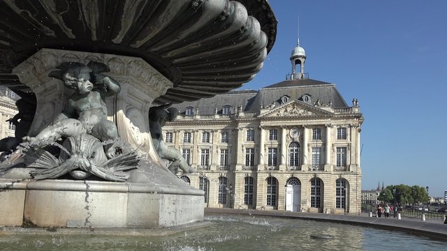 the Fountain of the Three Graces in Bordeaux/entrance of the stock market in the background
