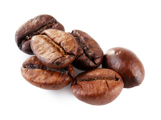 Brown coffee beans isolated on white