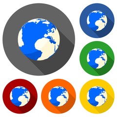 Globe icons with long shadow set