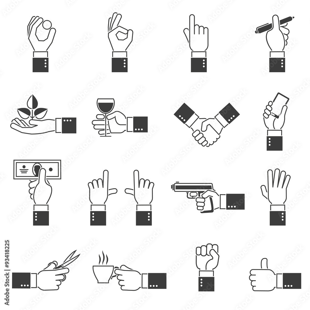 Poster Hand Icons Black Set