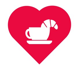 Café et croissant dans un cœur