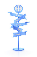 Travelers Global Signpost. 3D rendered graphics on white background. 