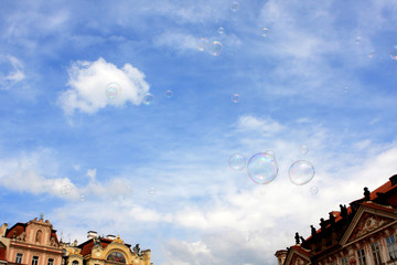 Fototapeta na wymiar Old Town Square (Staromestske namesti) with soap bubbles, Prague, Czech republic