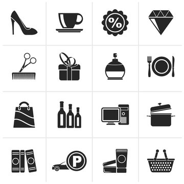 Black Shopping and mall icons - vector icon set