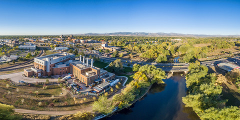 aerial panorama of Fort Collins downtown