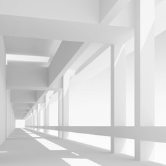Empty white corridor perspective, 3d illustration