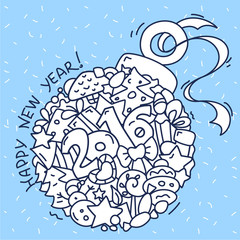 Monochrome Christmas ball in which shows many details of the new year.