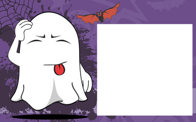 ghost halloween cartoon expressions frame background in vector format