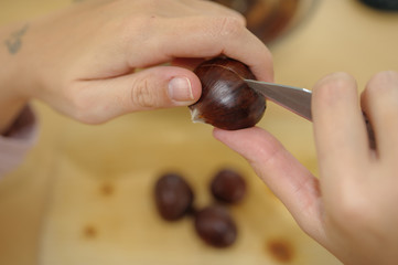 cutting chestnuts