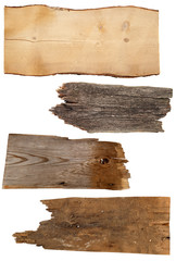 Four old wooden boards isolated on a white background. Old Wood