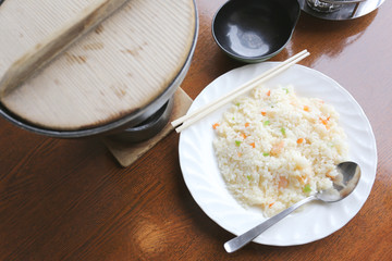 Japanese fried rice on foods table.