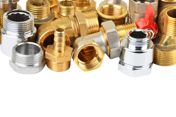 Plumbing fitting and tubulure, isolated on white background    .