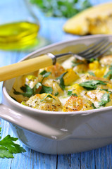 Chicken meatballs baked with pumpkin.