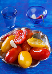 Salted tomatoes.Appetizer.selective focus