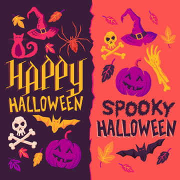 Halloween Backgrounds. Dark and light halloween designs. Vector illustration.