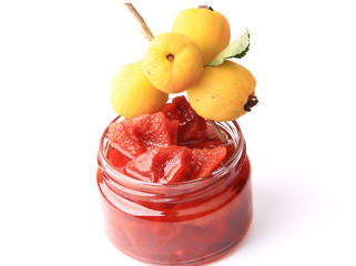quince jam isolated on a white background