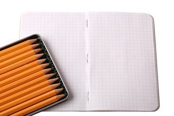 notebook set of black sketch pencils isolated on a white background