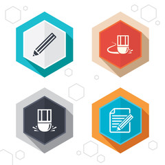 Pencil icon. Edit document file. Eraser sign.