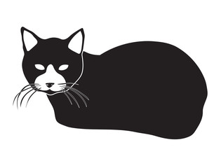 black vector silhouette of lying cat