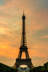 Eiffel Tower at sunset in Paris
