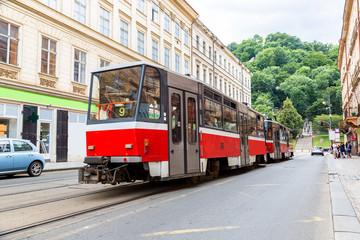 Plakat Prague red Tram detail, Czech Republic