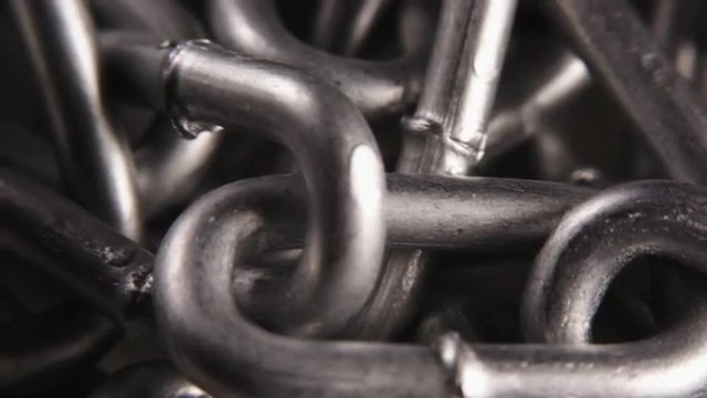 The links of the metal chain close up